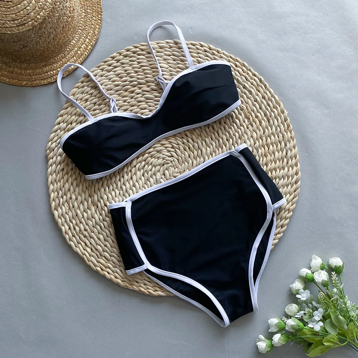 CPUTAN Black Sexy 2024 Push Up Bikini Set Two Piece Swimwear High Waist Biquini Swimsuit Summer Brazilian Bathing Suit Beachwear