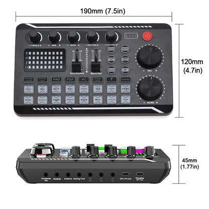 F998 Live Streaming Sound Card DJ Mixer Effects Voice Changer Audio Mixer For Record Singing Increase Live Streaming Atmosphere