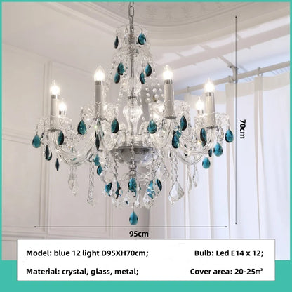 French Romantic Crysatl Candle Chandelier Luxury Glass Pink E14 Pendant Lights Living Room Art Decor Led Lamparas Bedroom Lamp
