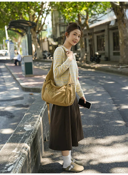 100% Cotton Shoulder Bags Women Large Capacity Canvas Tooling Packages Korea Style Cloth Crossbody Bags Solid Messenger Bags