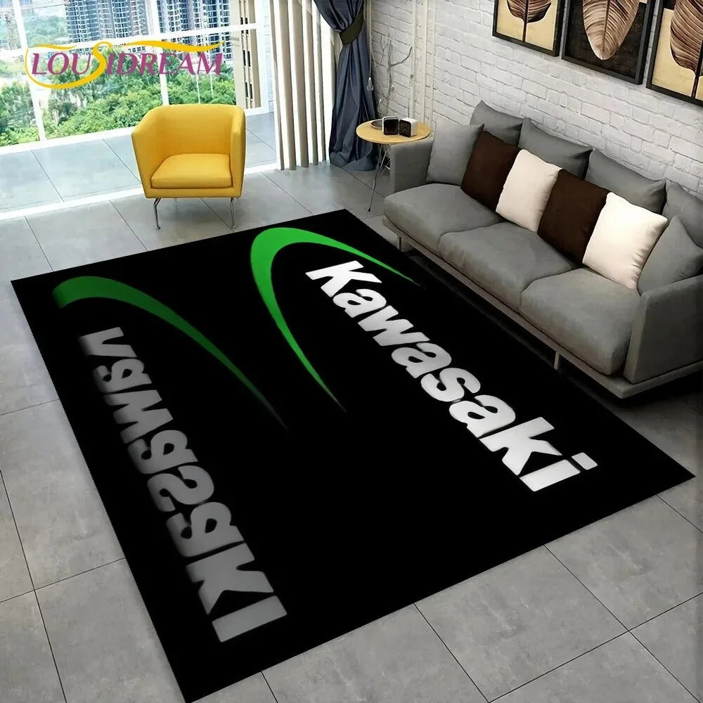 Kawasaki NEW 3D Motorcycle Pattern Carpet Living Room Decor Home Area Rug Flannel Floor Mat Non-Slip Doormat for Home Decor Rug