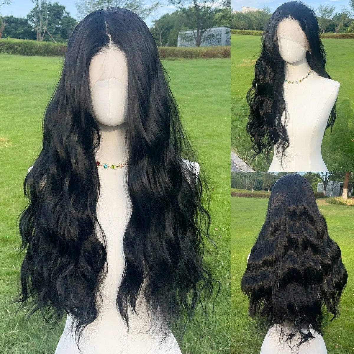 Black Wig Synthetic 13X4 Lace Front Wig Long Loose Wave Lace Front Synthetic Wig Heat Resistant Fiber Hair