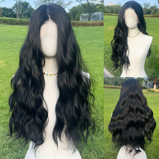 Black Wig Synthetic 13X4 Lace Front Wig Long Loose Wave Lace Front Synthetic Wig Heat Resistant Fiber Hair
