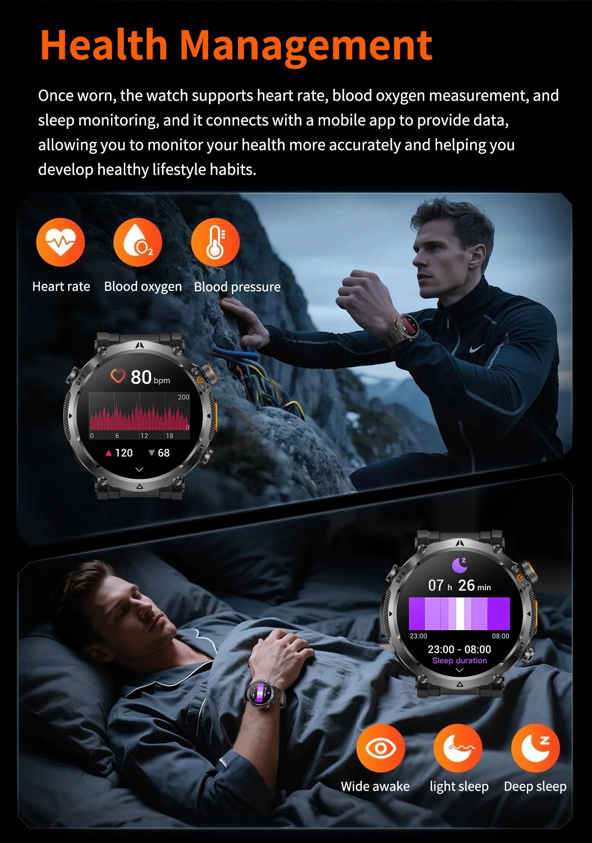 COANR2026 New Military Smart Watch 850mAh Battery GPS trace Compass 3ATM Waterproof Tactics Sport Flashlight call SmartWatch Men