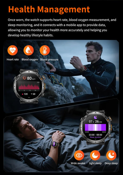 COANR2026 New Military Smart Watch 850mAh Battery GPS trace Compass 3ATM Waterproof Tactics Sport Flashlight call SmartWatch Men