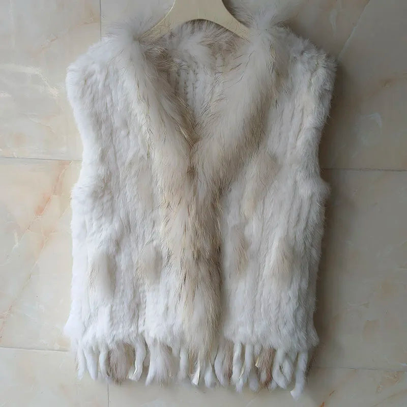 HSPL Sleeveless Women Fashion Fur Vest Knit Waistcoat For Lady For 2018 Spring Real Rabbit Fur Female Vests Black  Waistcoat