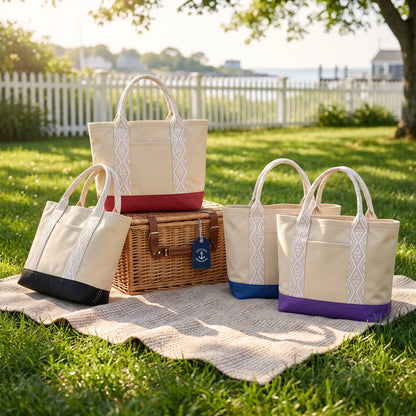 Women 16oz Heavy Duty Canvas Tote Bag Jacquard Handle Card Slot TSA Security Work Student Beach Travel Shoulder Gift Handbag