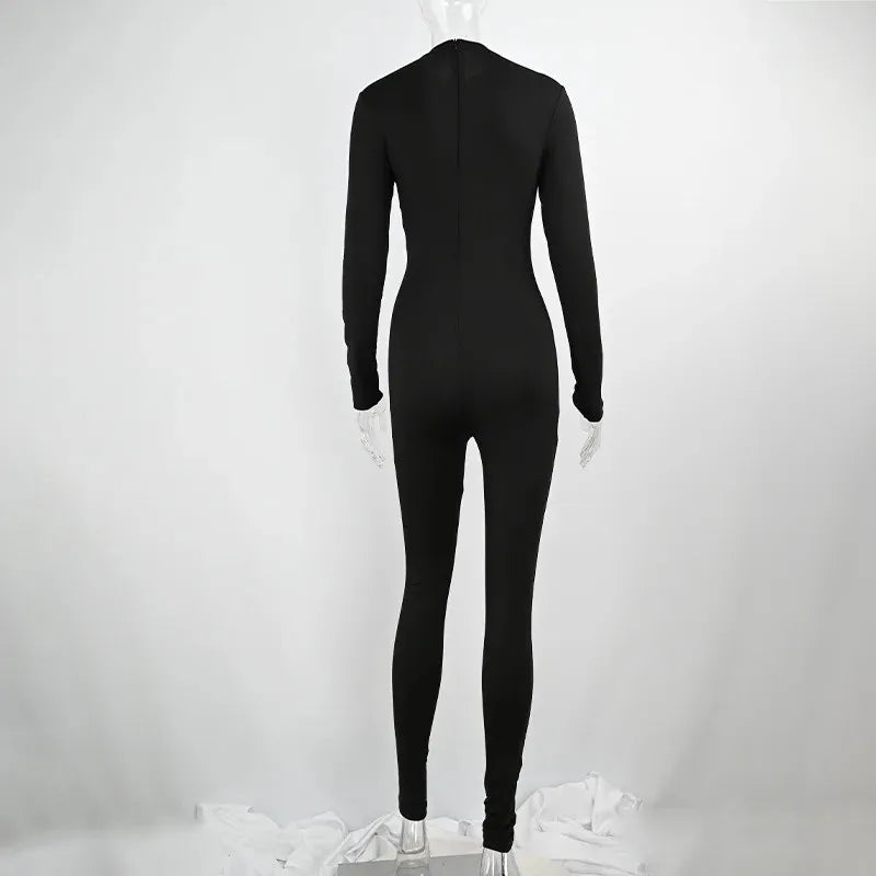 Autumn Winter Jumpsuits Sexy Women Skinny O-Neck Zippers Long Sleeves New Fashion Thermal Jumpsuits Fitness Yoga Sports Rompers