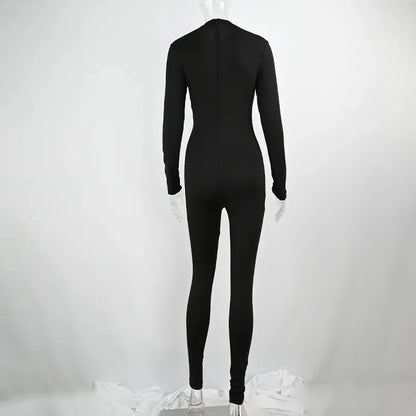 Autumn Winter Jumpsuits Sexy Women Skinny O-Neck Zippers Long Sleeves New Fashion Thermal Jumpsuits Fitness Yoga Sports Rompers