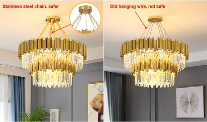 Gold K9 Crystal Tricolor Chandelier Luxury Modern LED Ceiling Light for Living Room Dining Room Bedroom Ceiling Lights