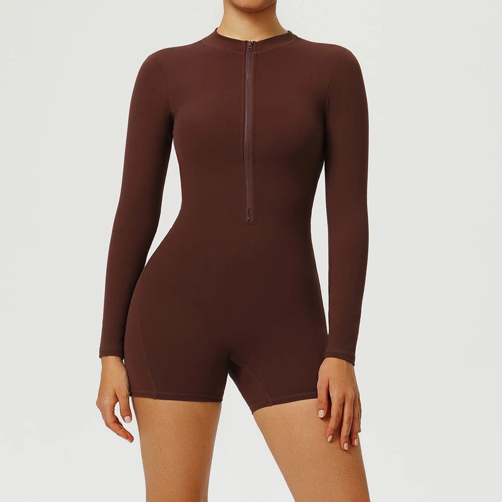Women V-Back Sports Overalls Zipper Workout Jumpsuit Gym Fitness Suits Sports Bodysuits Female Running Tracksuit Sportswear