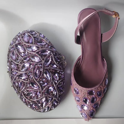 INSIGHTLINK Lady Stones Shoes and Bag Sets for Evening Purses Party Rhinestone Luxury Heels Sandals Set for Party Elegant Pumps