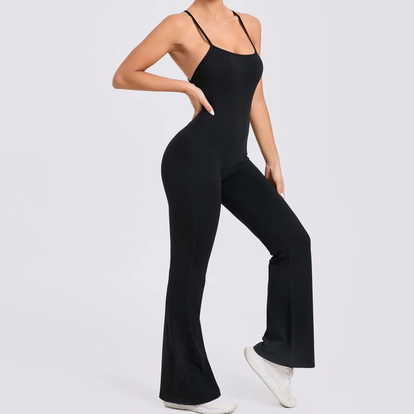 Sports Overalls for Women Sportswear Flared Jumpsuit Woman Padding Jumpsuits Gym Combinaison Femme Coffee Gray Navy Blue Red