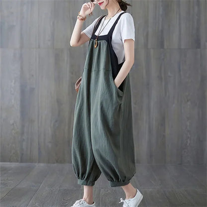 Casual Rompers For Women 2026 New Summer Large Size Korean Loose Harlan Jumpsuit Pants Solid Ladies Suspender Overalls L-5XL