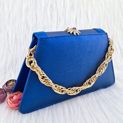 QSGFC Italian Popular Design Royal Blue Noble Three Dimensional Handbag Elegant High Heels African Ladies Shoe Bag Matching Set