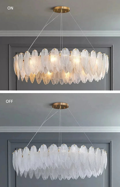 Luxury Villa Led Chandelier Feather Glass Gold Metal for Living Dining Table Room Bedroom Pendant Lights Home Decor Lustre Lamp