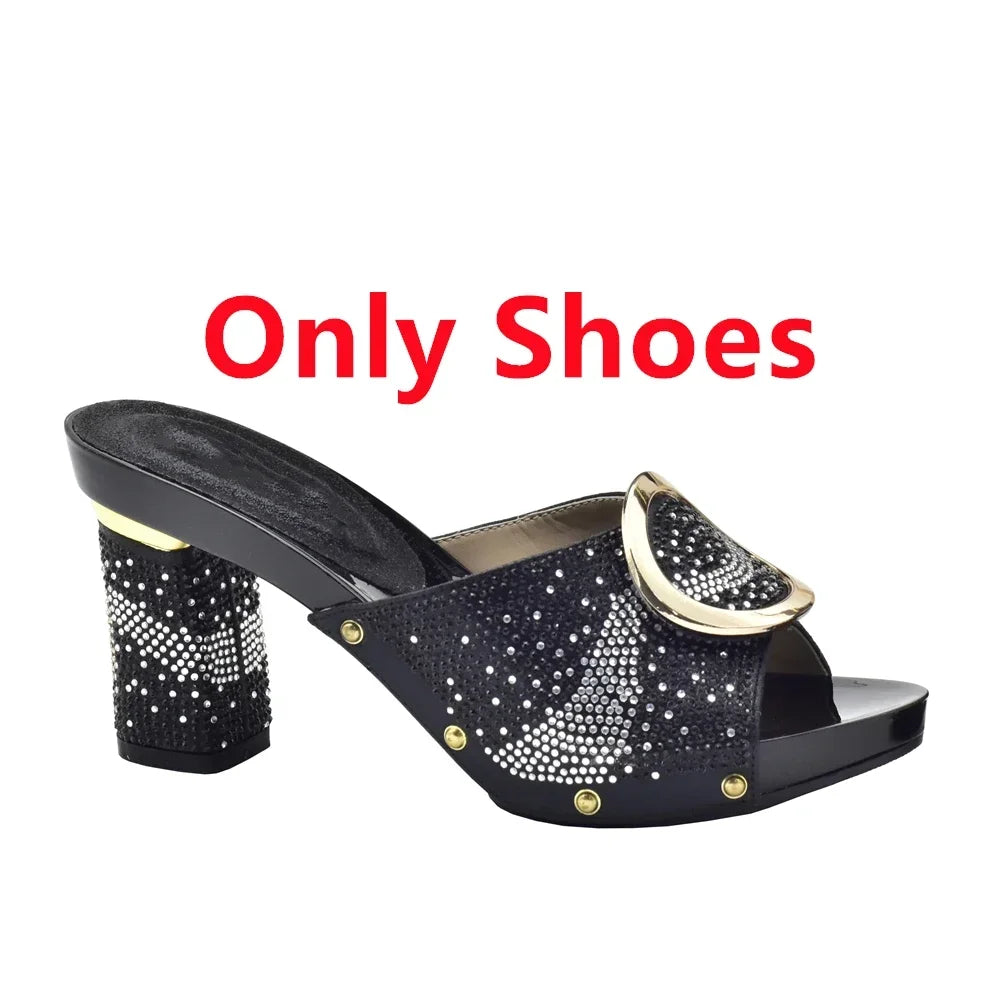 African Women Shoes and Bags Sets with Rhinestone Plus Size Heels 43 Nigerian Party Pumps Luxury Shoes Wedding Shoes Bride