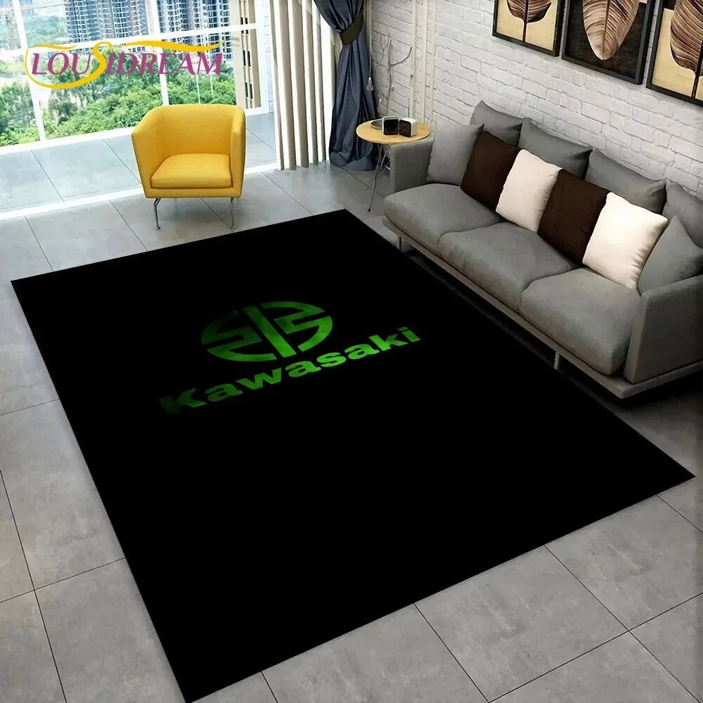 Kawasaki NEW 3D Motorcycle Pattern Carpet Living Room Decor Home Area Rug Flannel Floor Mat Non-Slip Doormat for Home Decor Rug