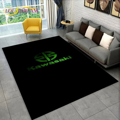Kawasaki NEW 3D Motorcycle Pattern Carpet Living Room Decor Home Area Rug Flannel Floor Mat Non-Slip Doormat for Home Decor Rug