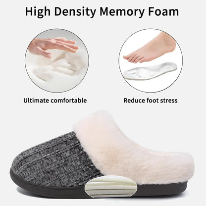 Pallene Winter Women's Fur Slippers Soft Sole Memory Foam Indoor Cotton Shoes Plush Lining Knit Slides Fluffy Men House Slippers