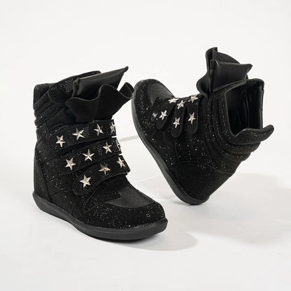 Casual Designer Sneakers Women Luxury Ankle Boots Fashion High Quality Cow Suede Flat Platform Height Increase High-top Shoes