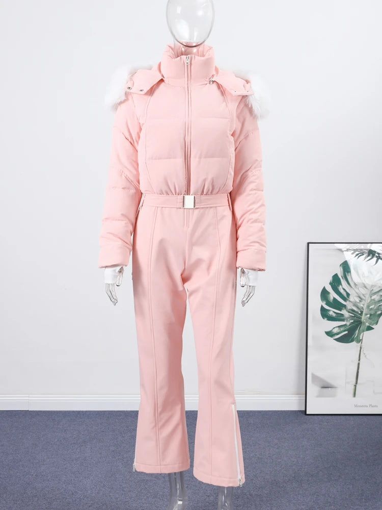 Fashion Women's Skiwear Jumpsuit Waterproof Design Long Sleeve Slim Female Jumpsuits 2026 Winter Outdoor Thicken Lady Suits