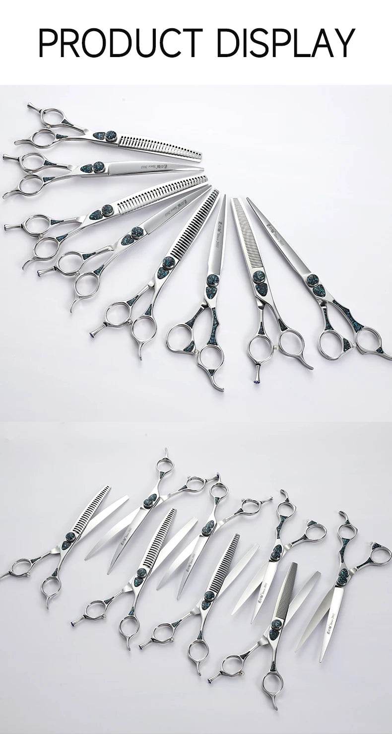 Fenice King Series 7/7.5Inch VG10 Shell Bearing Screws Dog Trimming Grooming Straight Curved Thinner Chunker Pet Scissors Tools