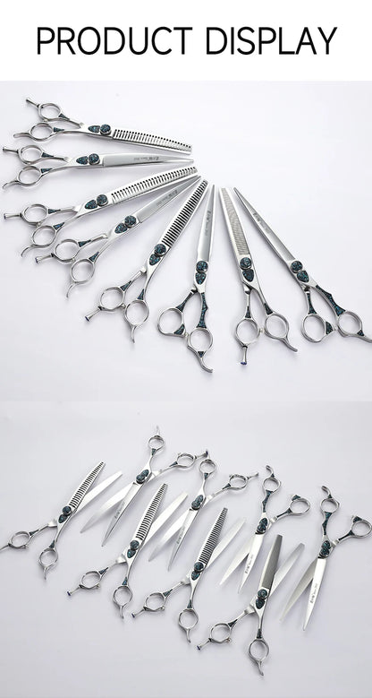 Fenice King Series 7/7.5Inch VG10 Shell Bearing Screws Dog Trimming Grooming Straight Curved Thinner Chunker Pet Scissors Tools