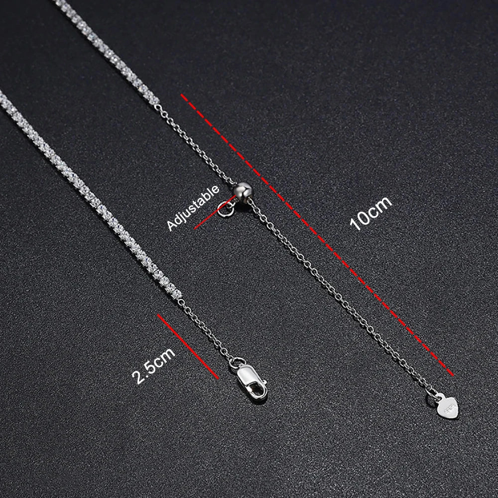 Serenity 2mm D Moissanite Tennis Necklace Women Gift Solid S925 Silver Strap Choker Clavicle Neck Chain Plated 18K Fine Jewelry