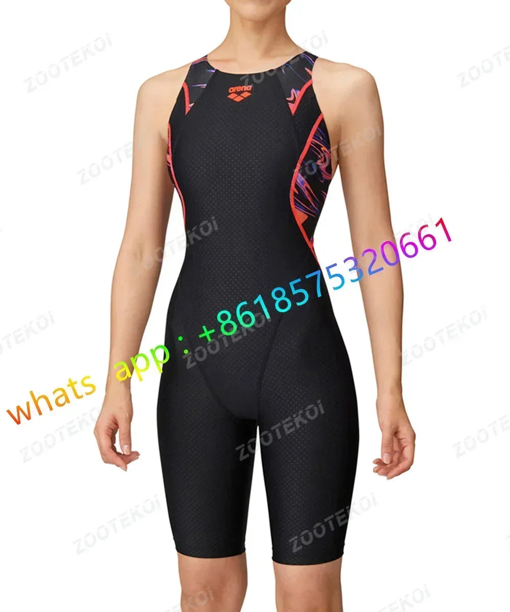 Womens One Piece Bodysuit Swimsuit Triathlon Competitive Pro Training Knee Length Swimwear Swimming Pool Comfort Bathing Suit