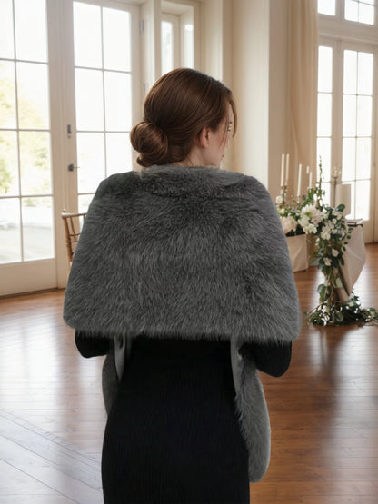 A Handmade Polyester Faux Fox Fur Women's Fashion Shawl for Weddings, Parties, and Gatherings, a Warm and Stylish Accessory