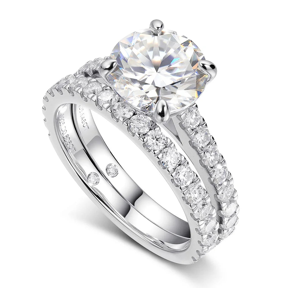 OEVAS 3ct (Total 3.63ct) Round Cut D Color Moissanite Bridal Ring Set Wedding Band 18K Gold Plated 925 Silver Rings Fine Jewelry