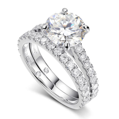 OEVAS 3ct (Total 3.63ct) Round Cut D Color Moissanite Bridal Ring Set Wedding Band 18K Gold Plated 925 Silver Rings Fine Jewelry
