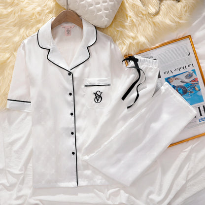 Victoria's Secret Suit Womens Silk Satin Pajamas Set Short Sleeve Shorts Sleepwear Loungewear Soft Breathable Button Down Pyjama