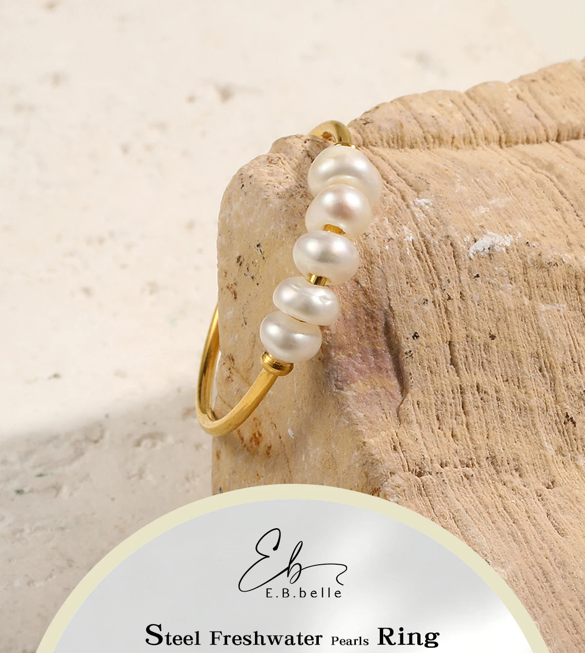 E.B.belle Gold Plated Stainless Steel Freshwater Pearls Rings For Women Accesorios Para Mujer Bagues Acier Inoxydables Femmes