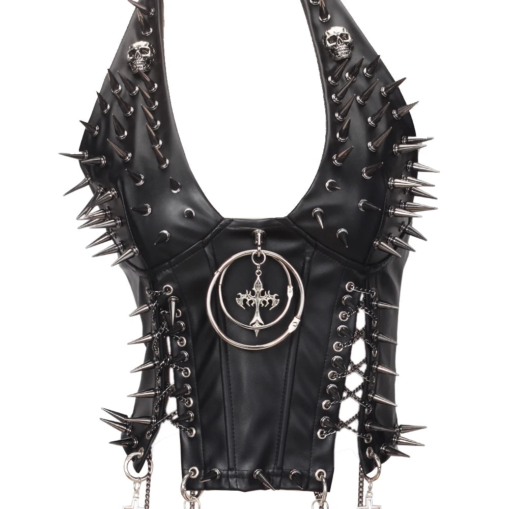 Goth Top Y2K Clothes Women's Tanks Emo Clothing Gothic Boho Tops with Spikes Punk Rock Teens Festival Spiked Bra Grunge T Shirt
