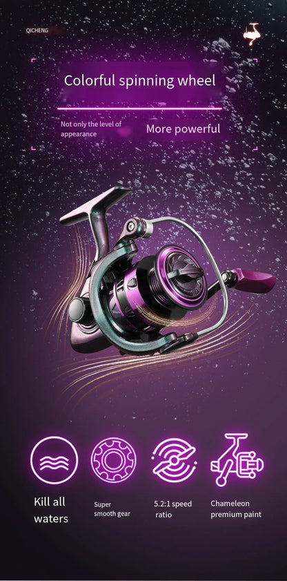2026 New Colorful Spinning Fishing Reel Luya Metal Wire Cup Gear Ratio 5.2:1 Max Drag 8KG 10KG 12KG Suitable Any Body of Water