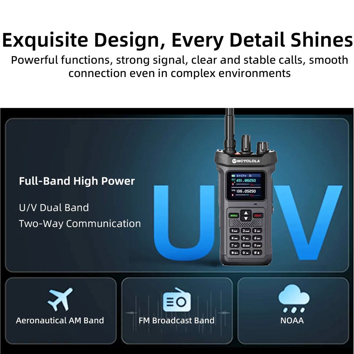 MOTOLOLA 1PCS 20W High Power Outdoor Intercom VHF UHF Dual Frequency Amateur Radio Flashlight High Charge Handheld Walkie Talkie