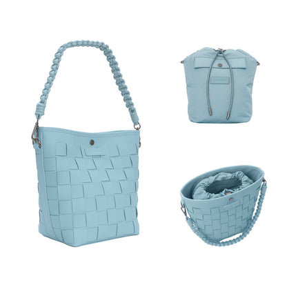 Besnfoto Camera Bag Stylish Woven Leather Shoulder Bucket Bag with Detachable Drawstring Pouch Removable Strap Vintage Crossbody Handbag Case for DSLR Mirrorless Camera Lens Sony Canon Nikon Women