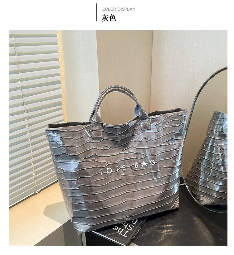 Crocodile Texture Tote Bag Pvc Kraft Paper Large Capacity Luxury Hobo Handbag Women Casual Shopping Letters Top Handle Hand Bags