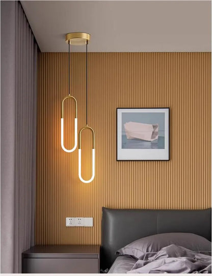 Brass U-shaped tube LED pendant lights Bedroom Bedside Long-line hanging lamp Kitchen Island Dining table Home Decor Luminaires