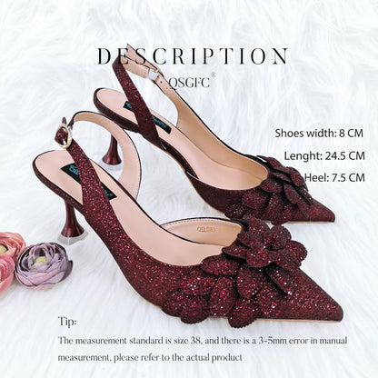 Nigerian Banquet Shoes and Bags African Fashion Peach Ladies Matching Shoes and Bags Pointed Toe High Heels Wedding Party