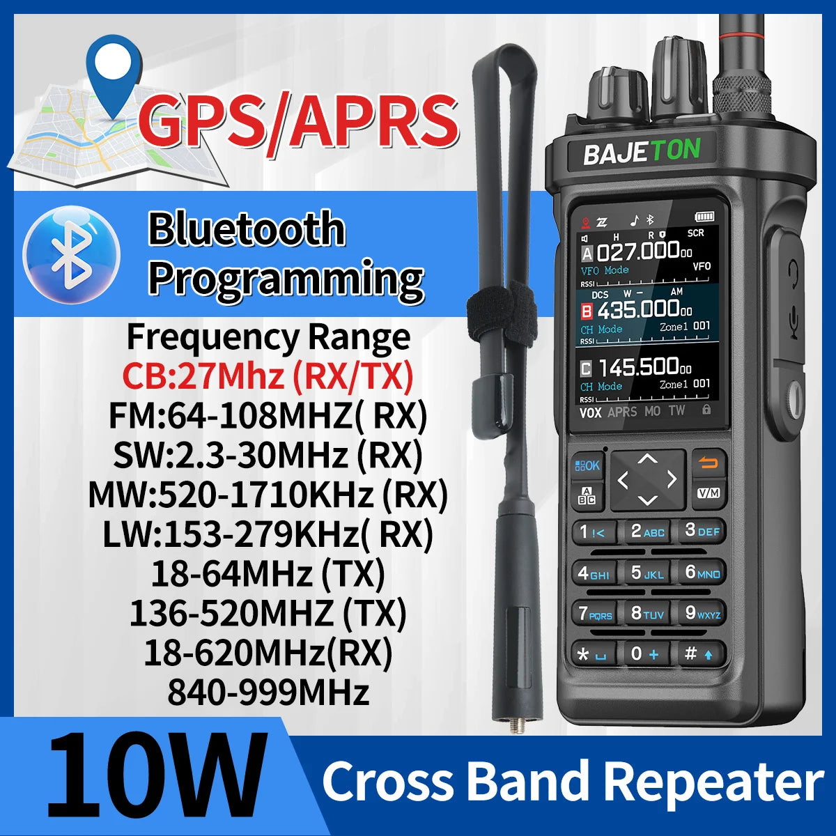BAJETON BJ-9000 Walkie Talkie CB/SSB/RX/HF Receiver with GPS APRS 10W Bluetooth Phone Programming Same RT-950 PRO RT -950 Radio