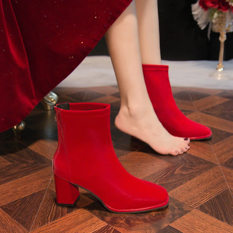 Big Red Boots Woman Shoes Wedding Bride Elegant Boot and Ankle Boots for Women Chunky Fashion Luxury Fashion High Heels on Offer