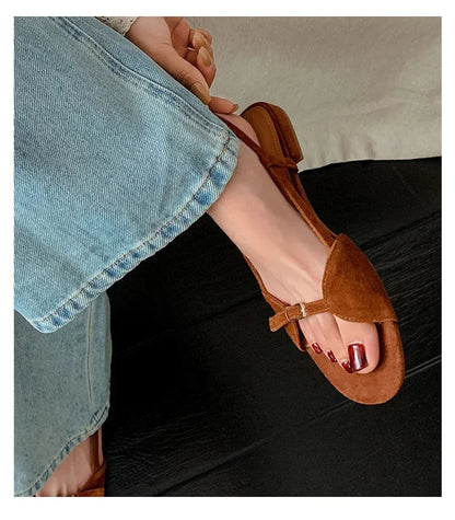 Vintage Line with Flat Sandals Design Sense Open Toe Slippers Casual Holiday Beach Shoes Light Single Shoes  Luxury Sandals