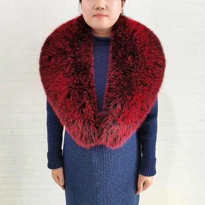 Large Women Faux Fox Fur Scarf Winter Jackets Warm Fluffy Shawl Fashion Artificial Fur Collar And Cuff Set Fluffy Scarves Female