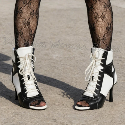 Ankle Sandal Boots Sneaker Patchwork Lace-Up Leather Open Toe Thin Heels Women Shoes Fashion Luxury Elegant Concise Sexy Newest