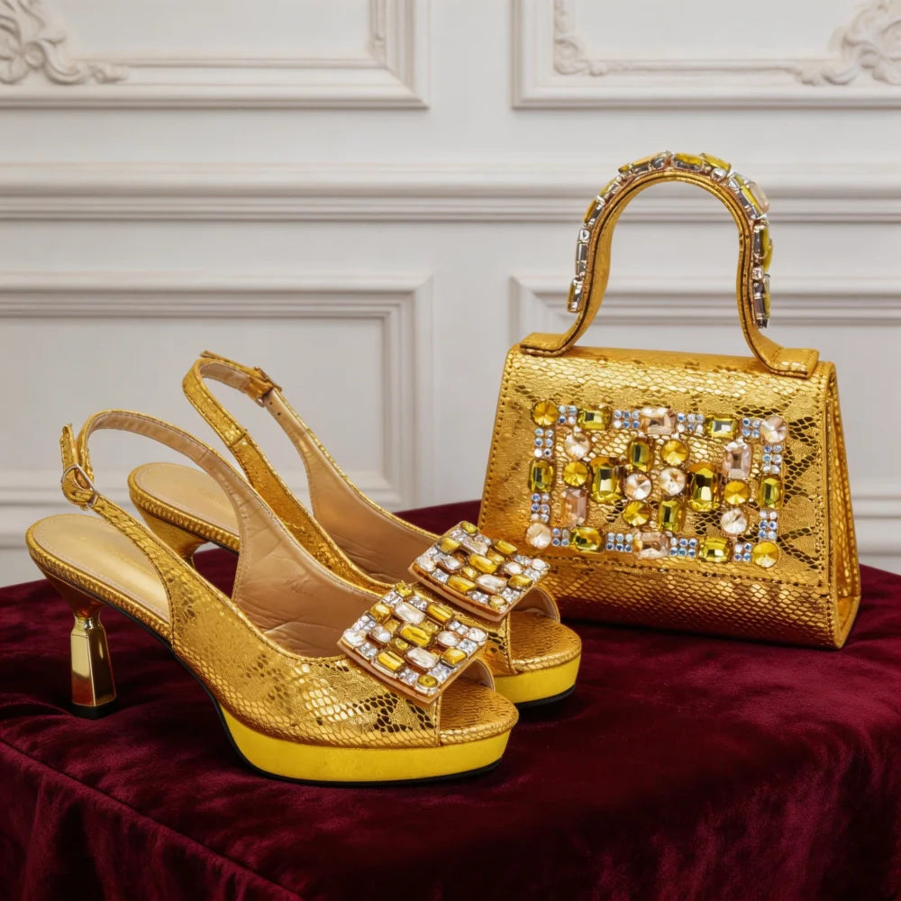 2026 New Design Elegant Women's High Heels Shoes & Bag Set Rhinestone-Embellished Designer Shoes Perfect for Special Occasionss