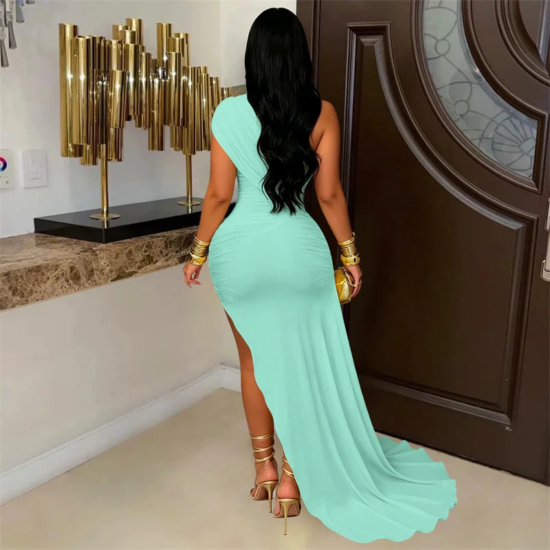 Doyerl Elegant One Shoulder Cocktail Dresses for Woman Party Club Birthday Formal Prom Ruched Mermaid Bandage Bodycon Mini Dress