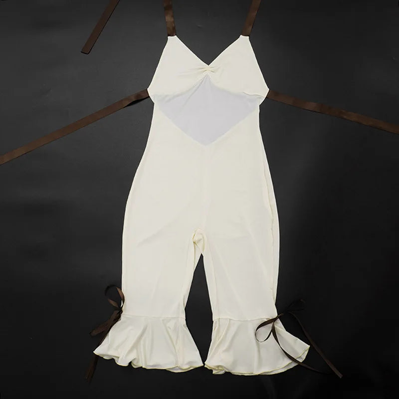 Summer Lace Up Halter Bow Y2K Jumpsuit Women Sexy V Neck Backless Bandage Skinny Party Club Rompers Beach Holiday Overall Outfit